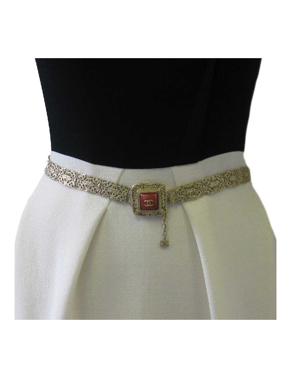 CHANEL jewel belt T75 in gilded fabric and metal