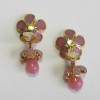 MARGUERITE DE VALOIS pendants pink flowers clip-on earrings in molten glass