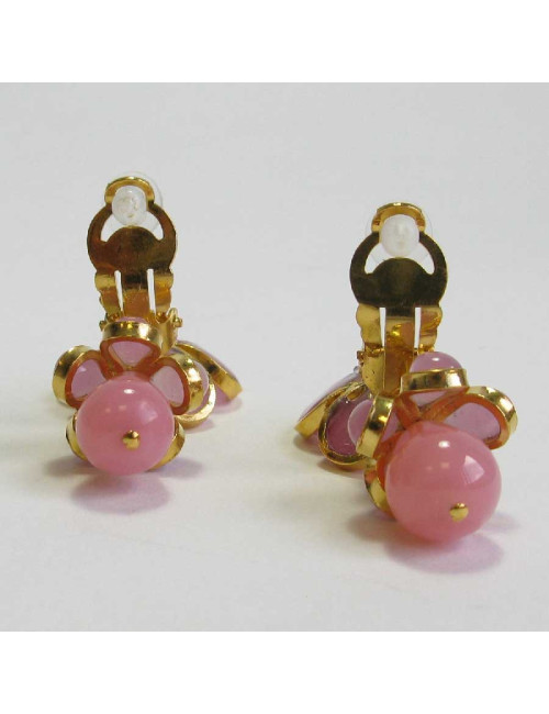 Boucles d'oreille clips MARGUERITE DE VALOIS pendantes fleurettes roses