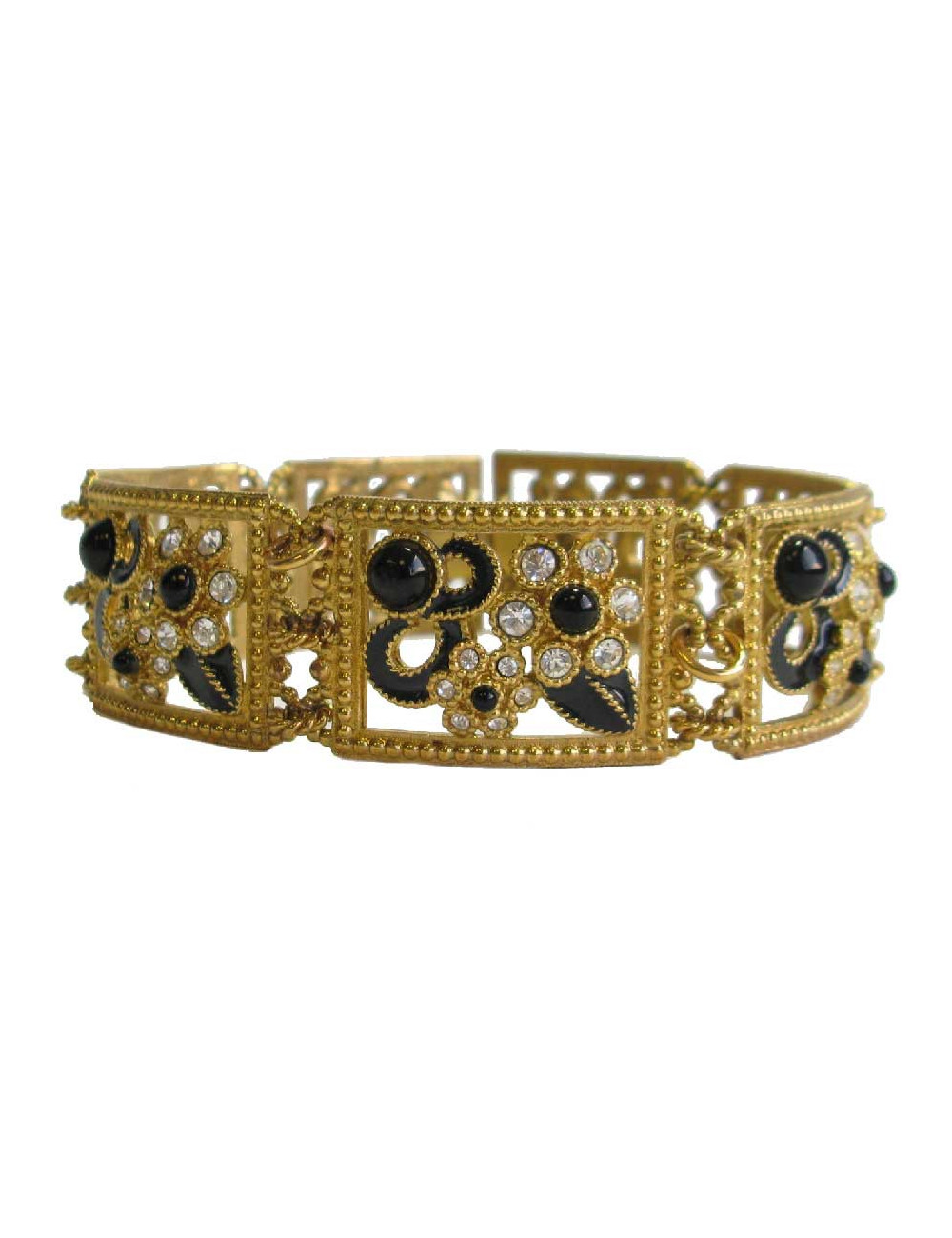 JACQUES FATH choker necklace in gilt metal, black resin and rhinestones