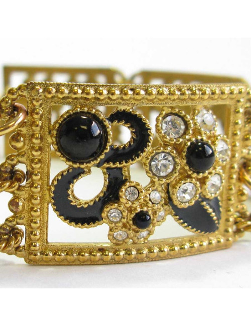 Collier ras de cou JACQUES FATH en métal doré, résine noire et strass