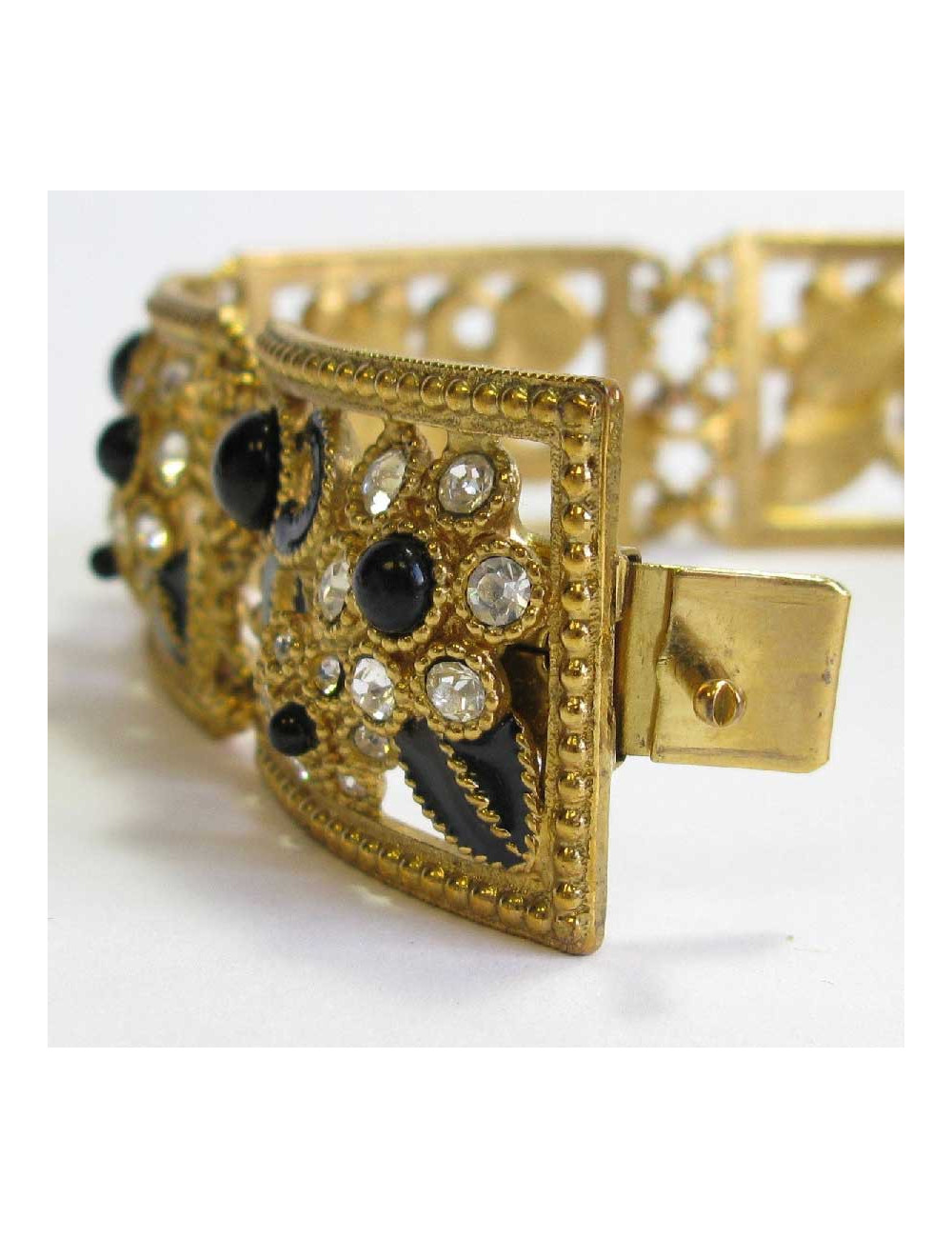 JACQUES FATH choker necklace in gilt metal, black resin and rhinestones