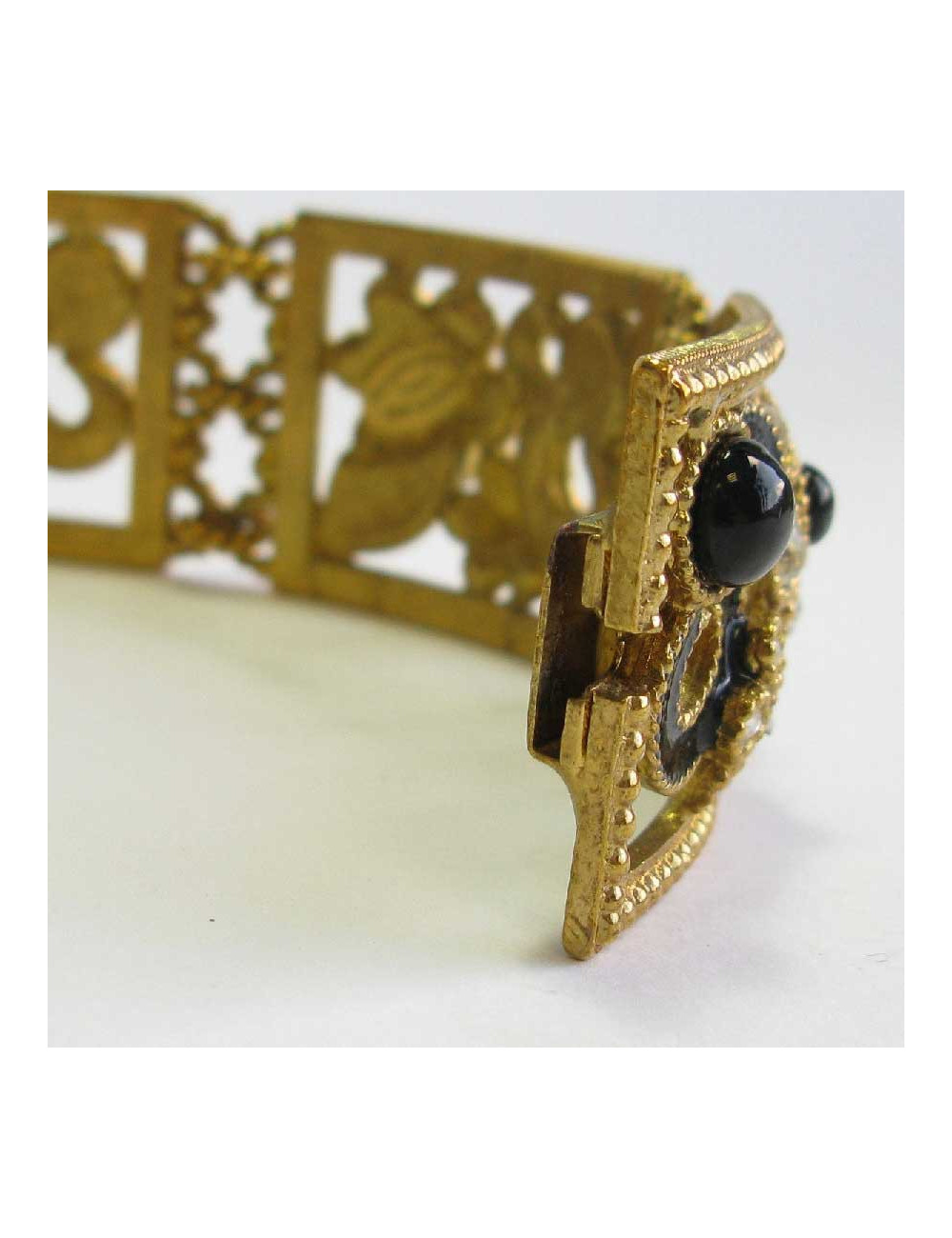 JACQUES FATH choker necklace in gilt metal, black resin and rhinestones