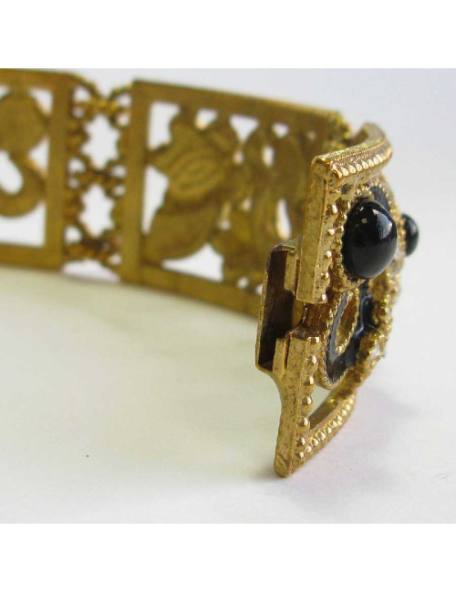 Collier ras de cou JACQUES FATH en métal doré, résine noire et strass