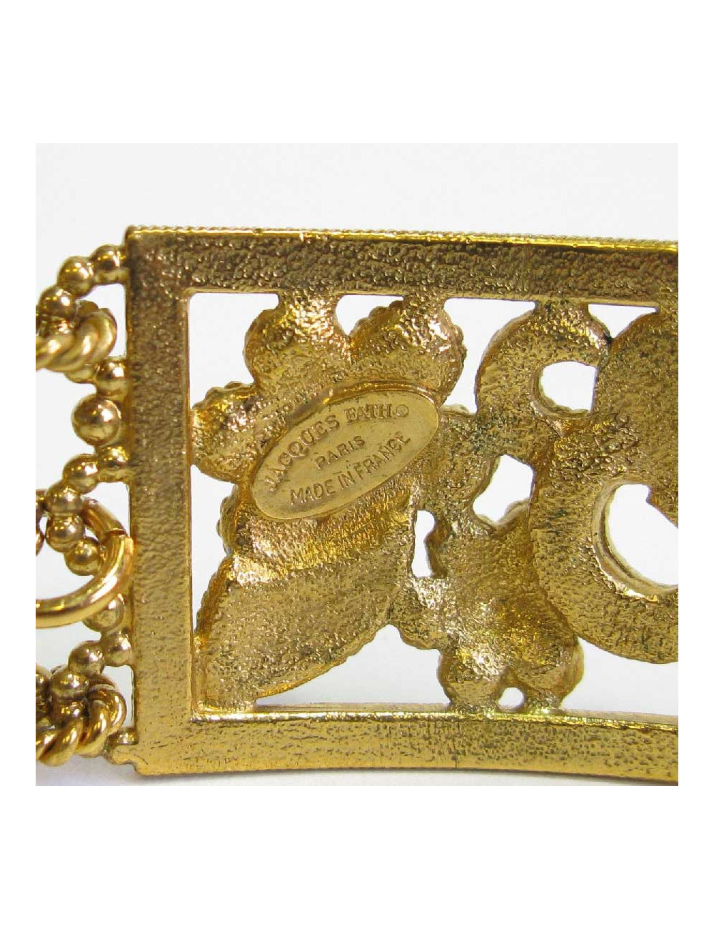 Collier ras de cou JACQUES FATH en métal doré, résine noire et strass