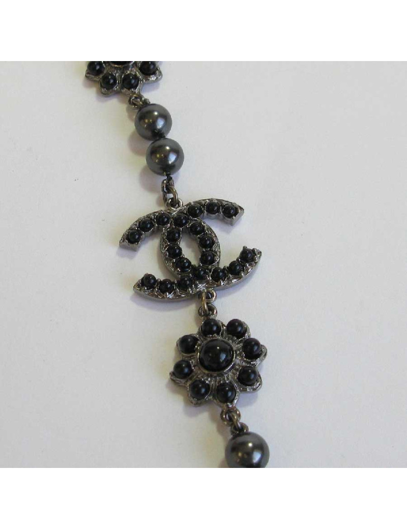Sautoir CHANEL perles noires