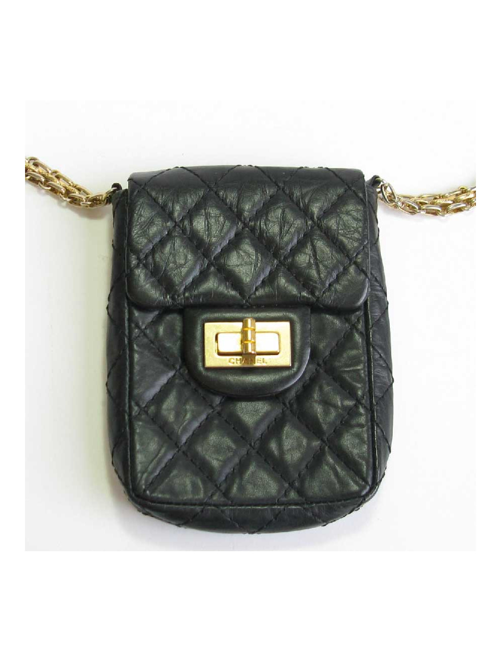 Pochette CHANEL en cuir vieilli noir matelassé 
