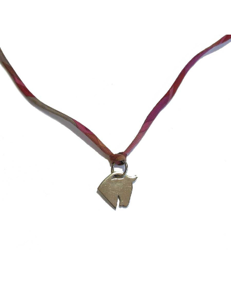 E.S Collier-bracelet "Tête de cheval" HERMES lien en soie multicolore
