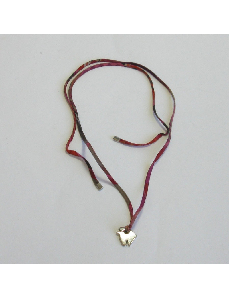 HERMES silk link necklace and silver metal horse head pendant