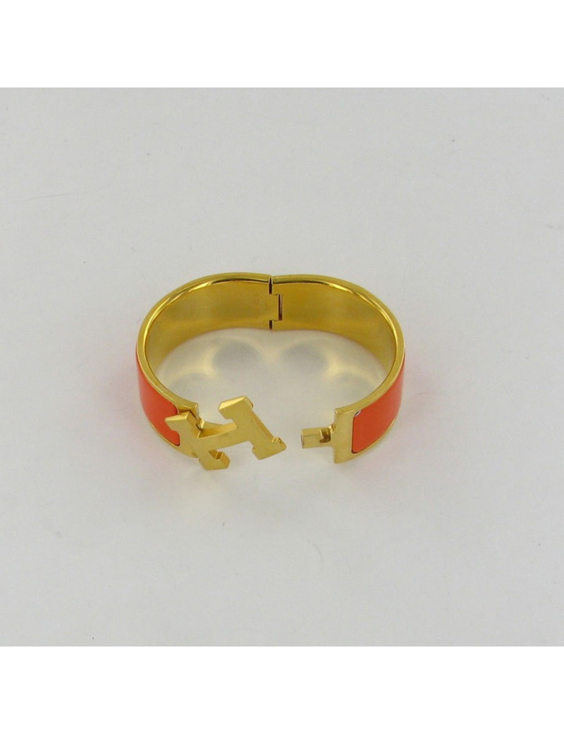 Bracelet "Constance"  HERMES émail orange H et doré