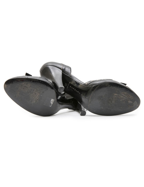 Escarpins T 38 BARBARA BUI cuir noir et piqûres sellier