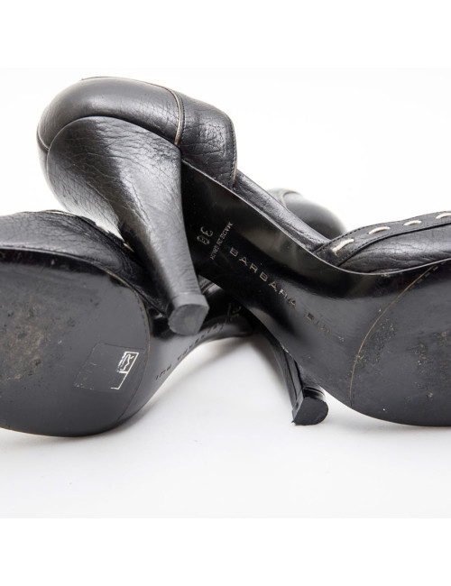 Escarpins T 38 BARBARA BUI cuir noir et piqûres sellier