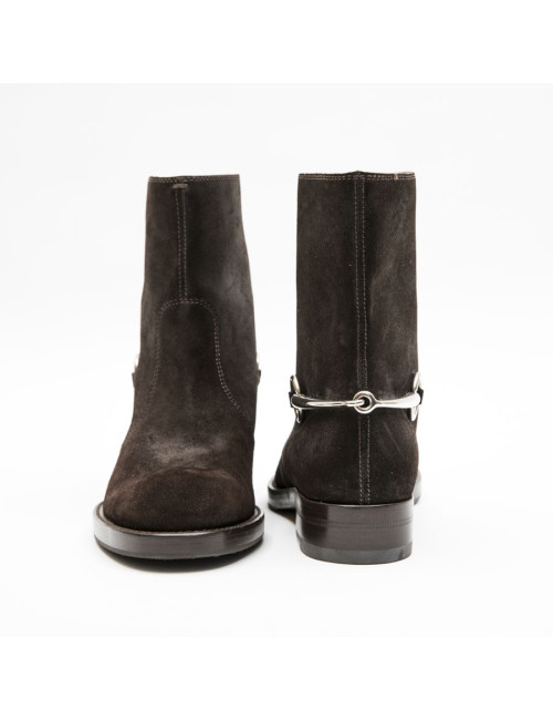 Boots T 39 GUCCI en daim marron et mors argent palladié