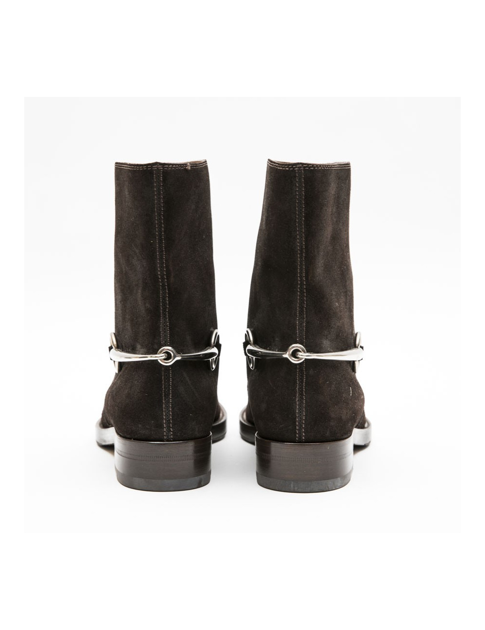 Boots T 39 GUCCI en daim marron et mors argent palladié