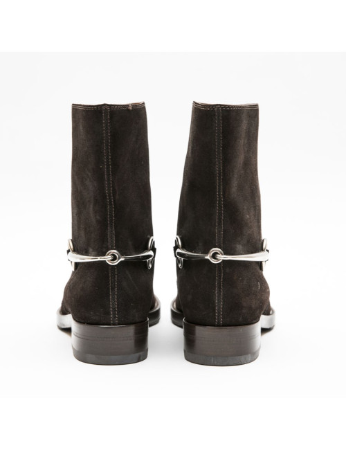 Boots T 39 GUCCI en daim marron et mors argent palladié