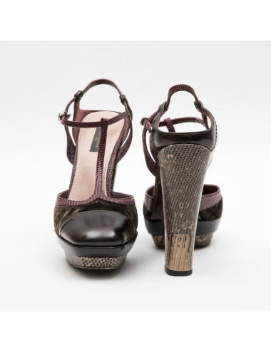 Sandales hautes T 39.5 LOUIS VUITTON multicolores velours et python