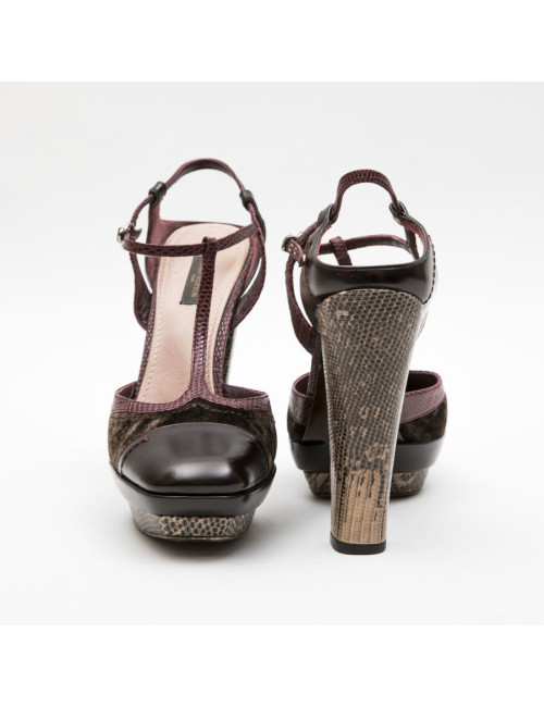 Sandales hautes T 39.5 LOUIS VUITTON multicolores velours et python