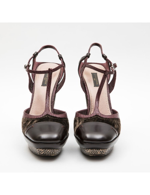 Sandales hautes T 39.5 LOUIS VUITTON multicolores velours et python