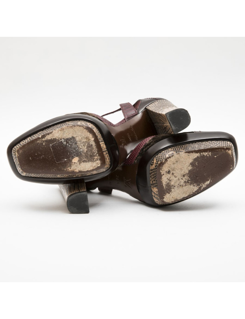 Sandales hautes T 39.5 LOUIS VUITTON multicolores velours et python