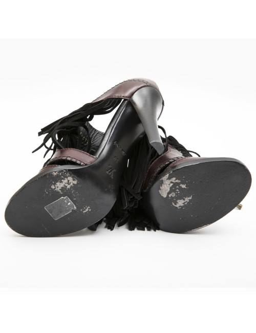 Sandales Hautes T 39 LOUIS VUITTON en cuir prune et franges noires