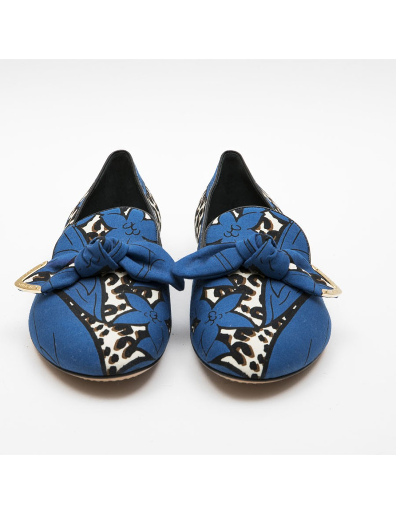 LOUIS VUITTON T39 Richelieu ballerina in blue and leopard pattern fabric
