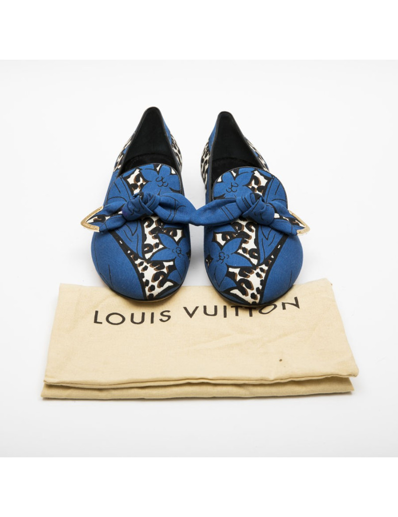 LOUIS VUITTON T39 Richelieu ballerina in blue and leopard pattern fabric