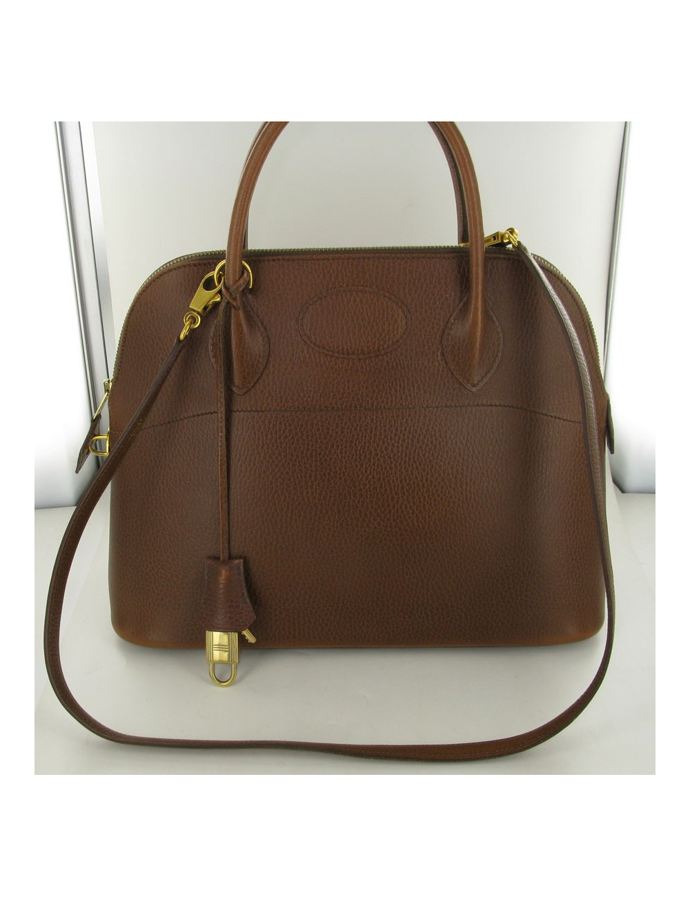 bolide PM HERMES en cuir courchevel marron