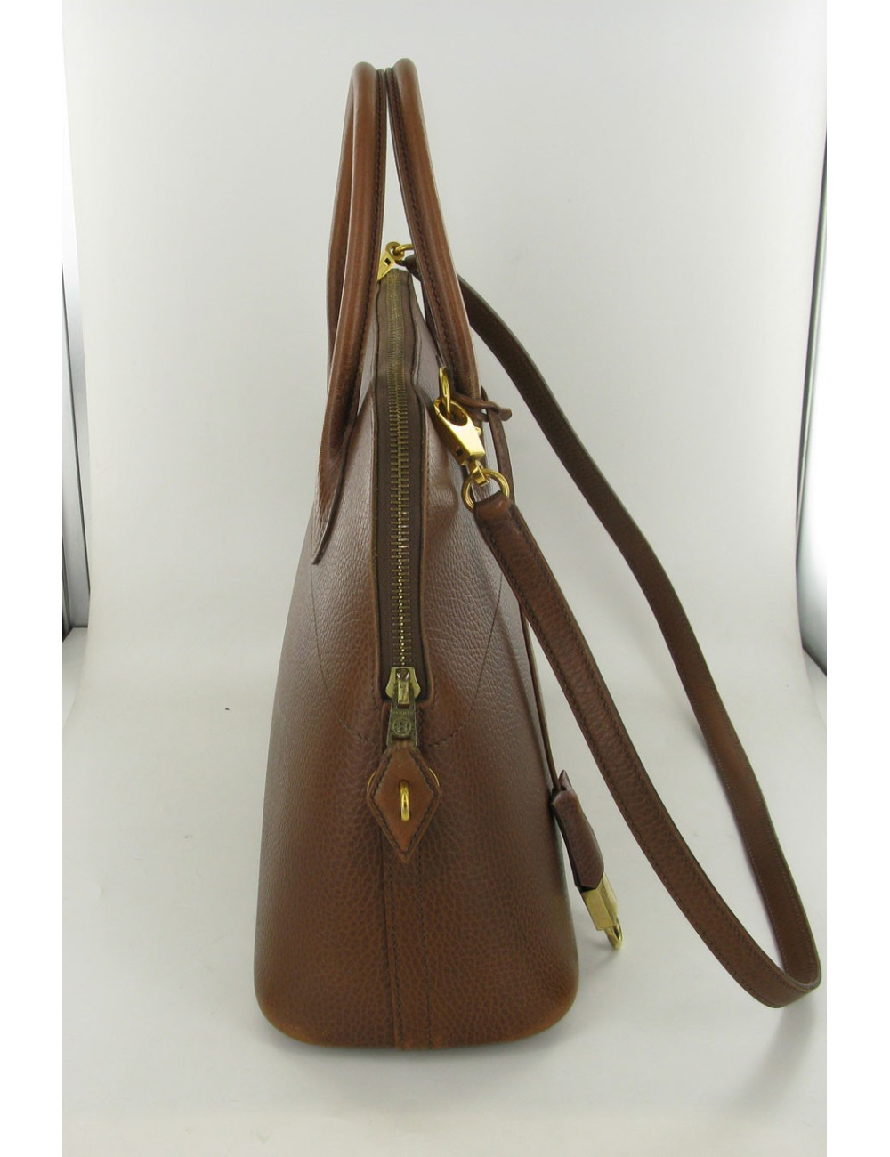 bolide PM HERMES en cuir courchevel marron