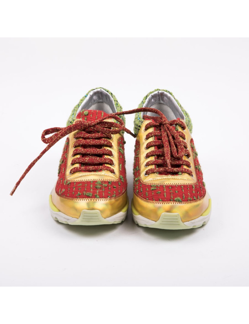 Sneakers T 39 CHANEL tweed et cuir doré et argent