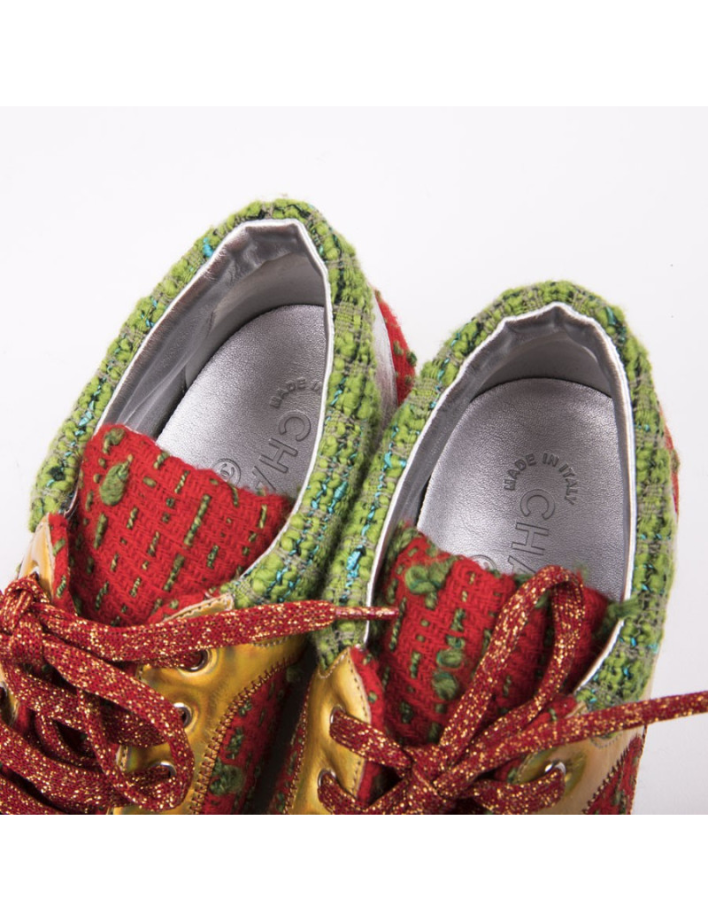 Sneakers T 39 CHANEL tweed et cuir doré et argent