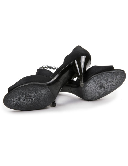 CHANEL high heels in black duchess satin and pearls size 37FR