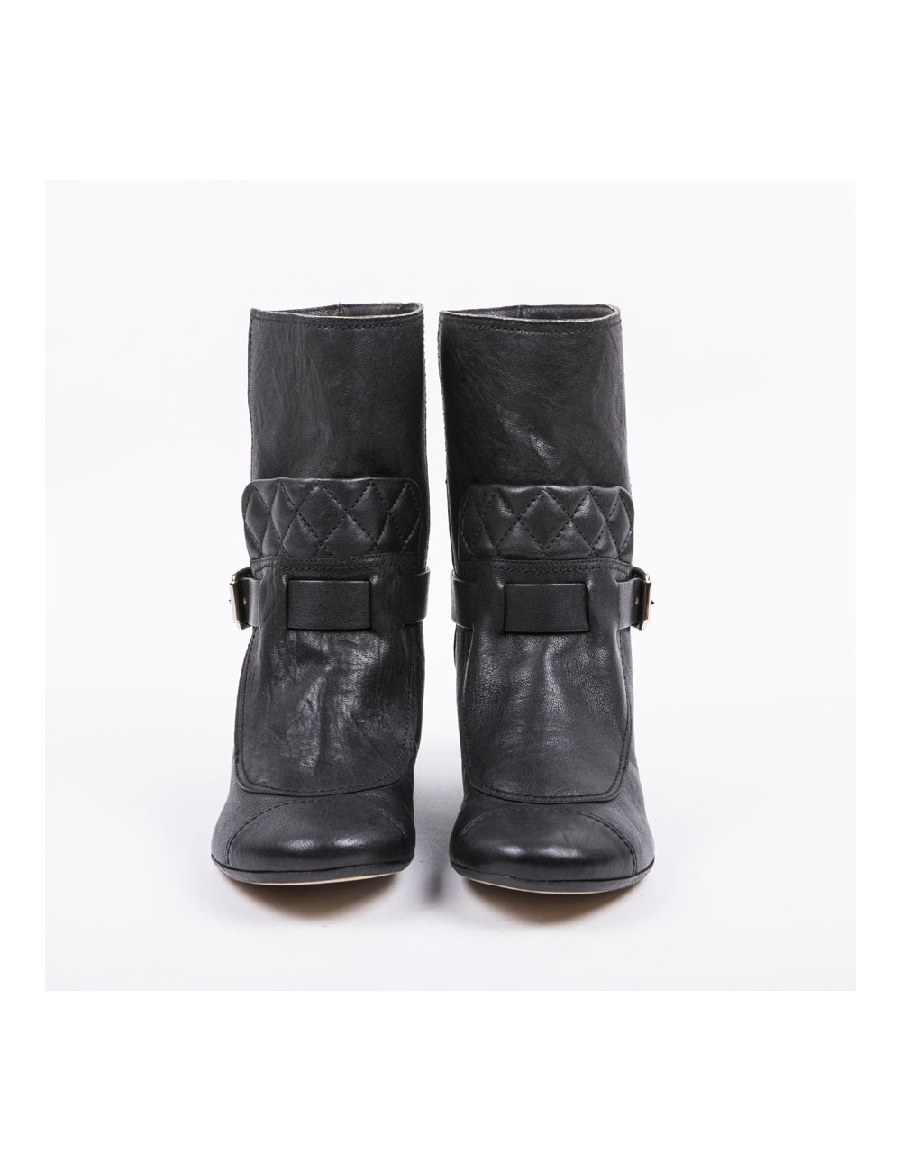 Boots T 37.5 CHANEL cuir de veau noir vieilli 