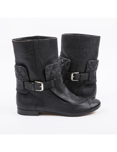 Boots T 37.5 CHANEL cuir de veau noir vieilli 
