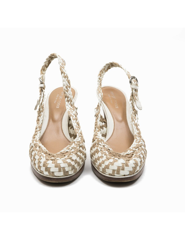 Escarpins T 38 SERGIO ROSSI cuir verni beige et corde marron 2