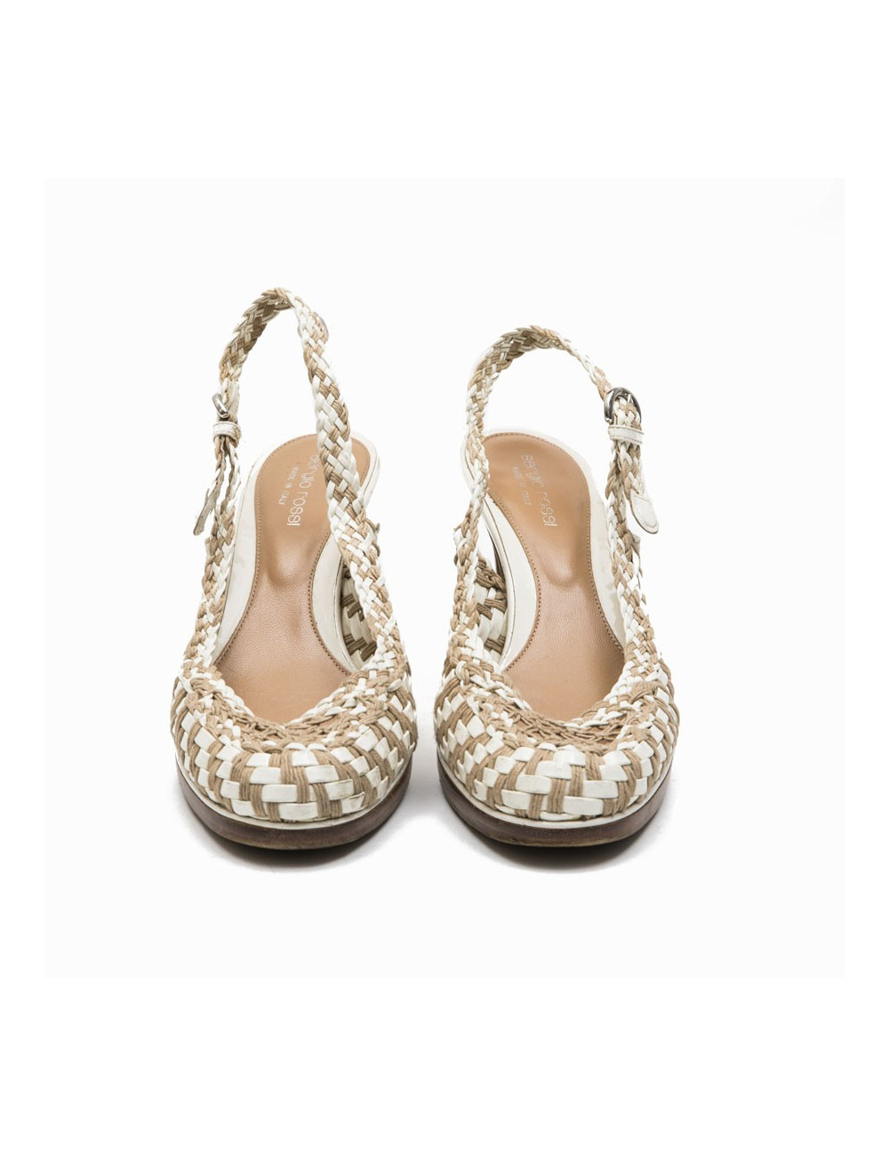 Escarpins T 38 SERGIO ROSSI cuir verni beige et corde marron