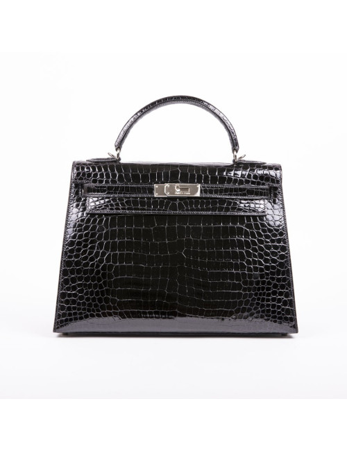 Kelly II 32 HERMES croco porosus noir