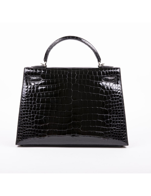 Kelly II 32 HERMES croco porosus noir