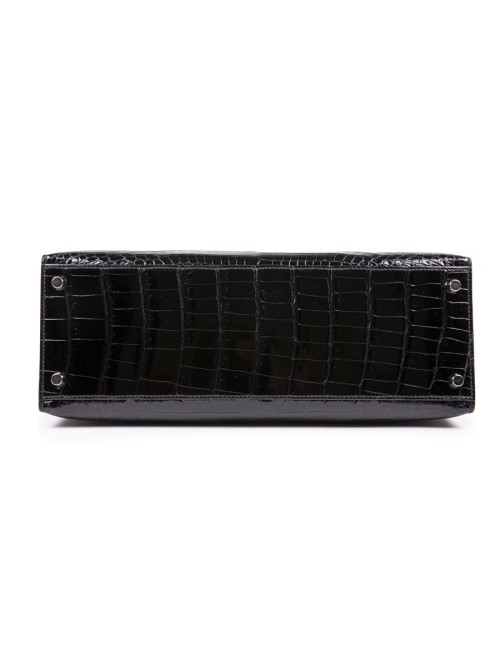 Kelly II 32 HERMES croco porosus noir