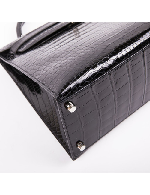 Kelly II 32 HERMES croco porosus noir