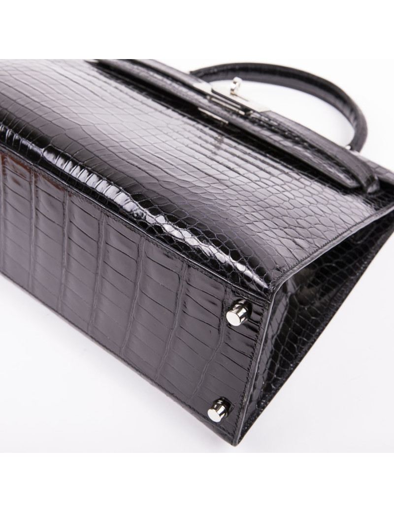 Kelly II 32 HERMES croco porosus noir
