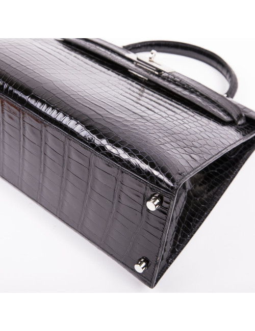 Kelly II 32 HERMES croco porosus noir