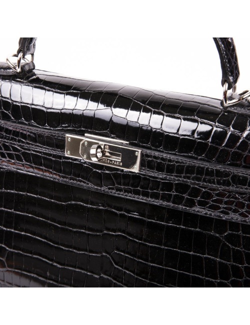 Kelly II 32 HERMES croco porosus noir