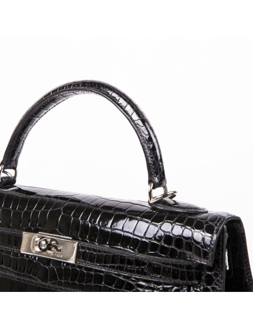 Kelly II 32 HERMES croco porosus noir