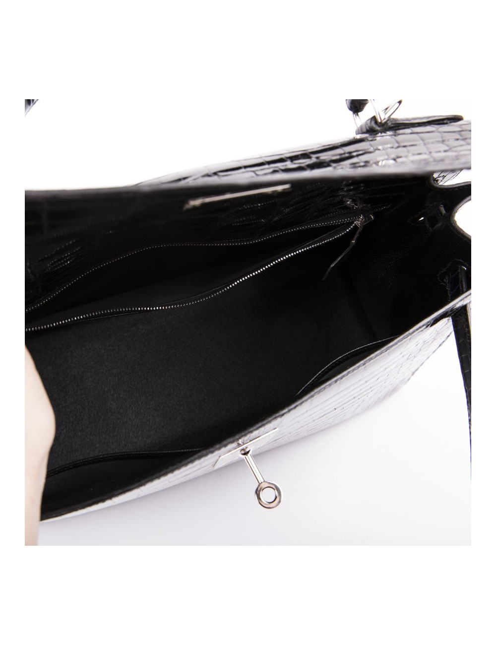 Kelly II 32 HERMES croco porosus noir