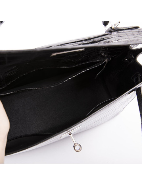 Kelly II 32 HERMES croco porosus noir