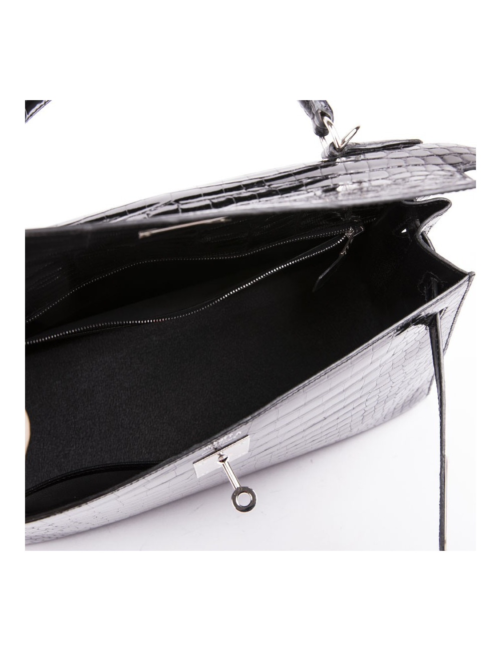 Kelly II 32 HERMES croco porosus noir