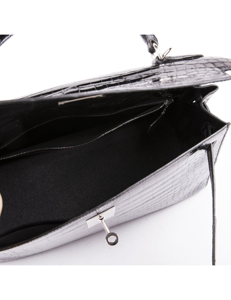 Kelly II 32 HERMES croco porosus noir