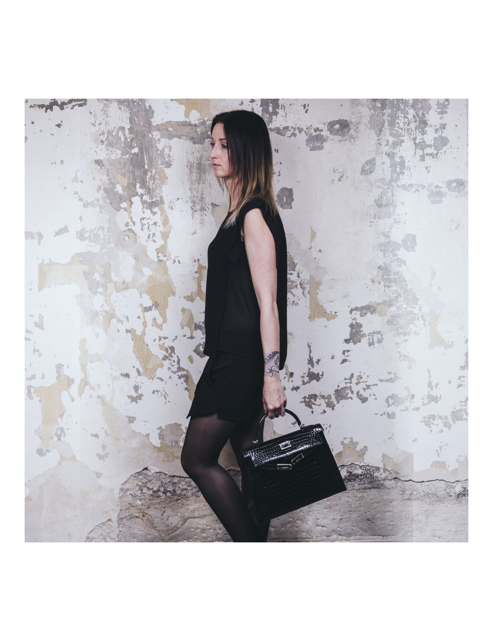 Kelly II 32 HERMES croco porosus noir