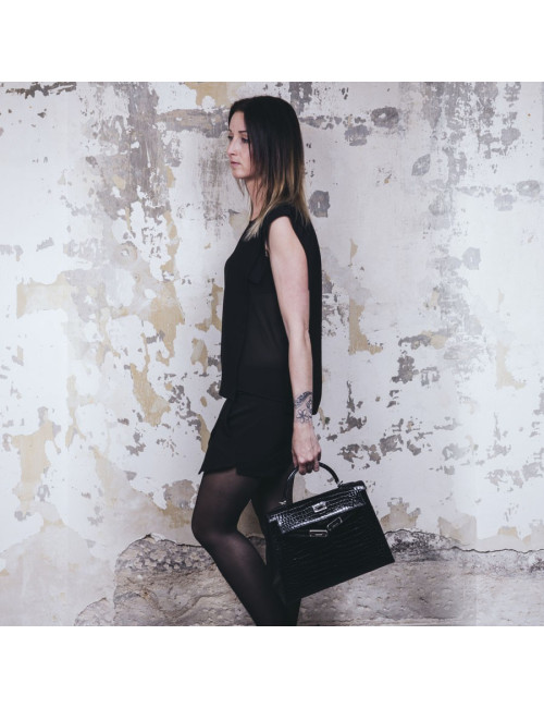 Kelly II 32 HERMES croco porosus noir