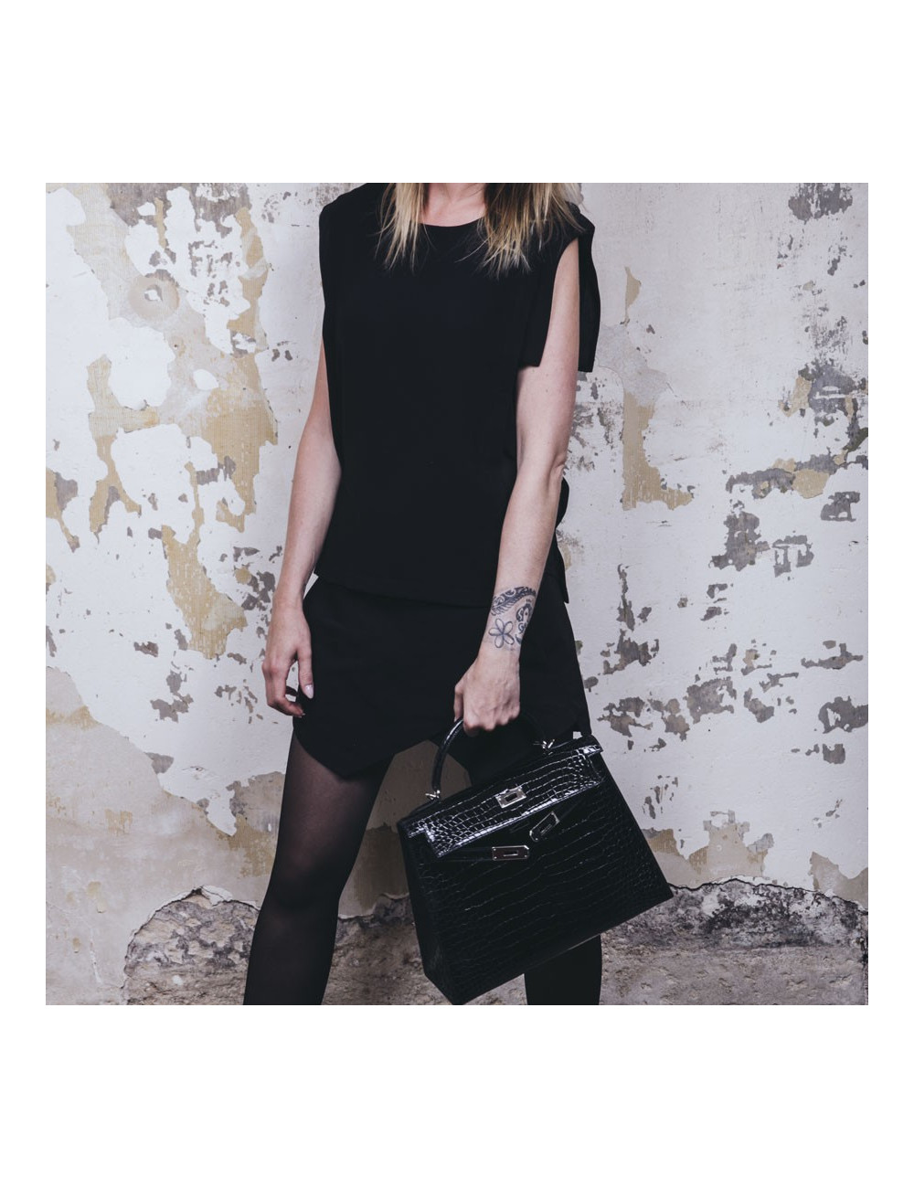 Kelly II 32 HERMES croco porosus noir